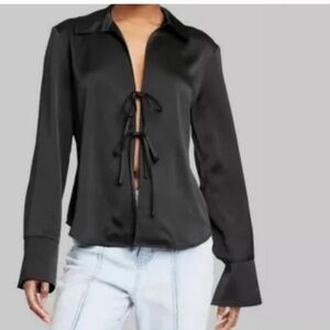 Wild Fable Black Bell Sleeve Tie-Front Blouse